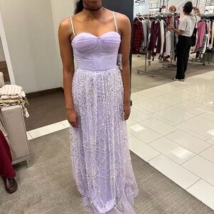 Lavender Beaded Spaghetti Strap Prom Dress